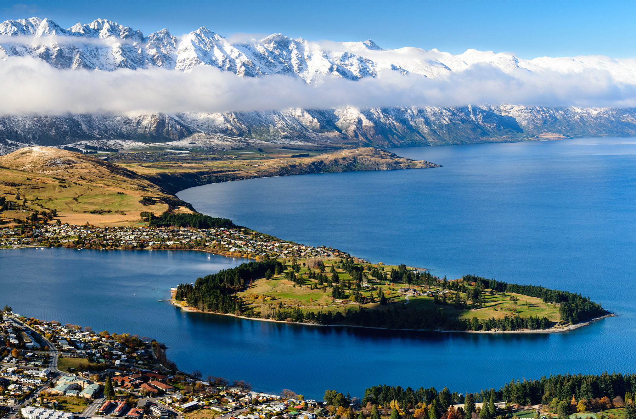 Aerial view of Queenstown showing land use and urban development.